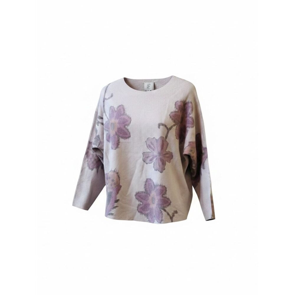 Sioni Floral Dolman Sleeve Soft Sweater Sz M Watercolor Floral Beige Lavender